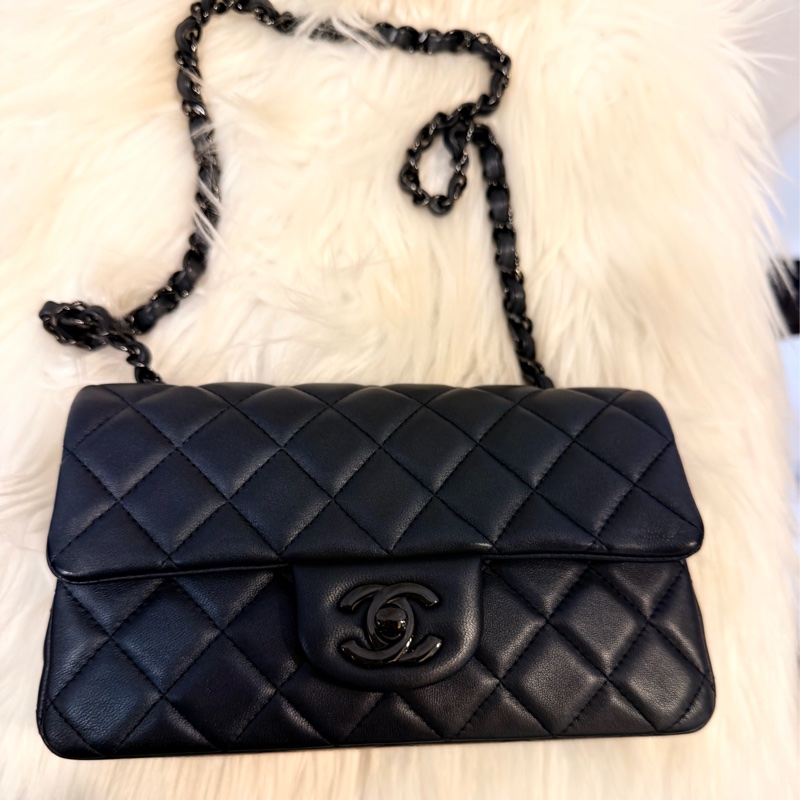 Chanel mini CF Coco20 銀黑灰羊皮銀黑釦-0