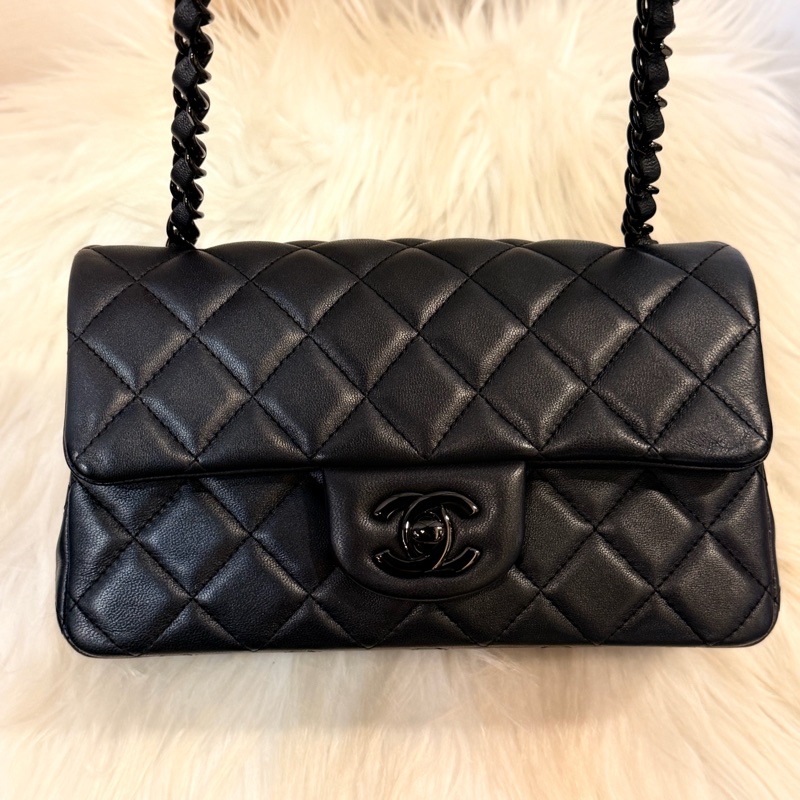 Chanel mini CF Coco20 銀黑灰羊皮銀黑釦-1