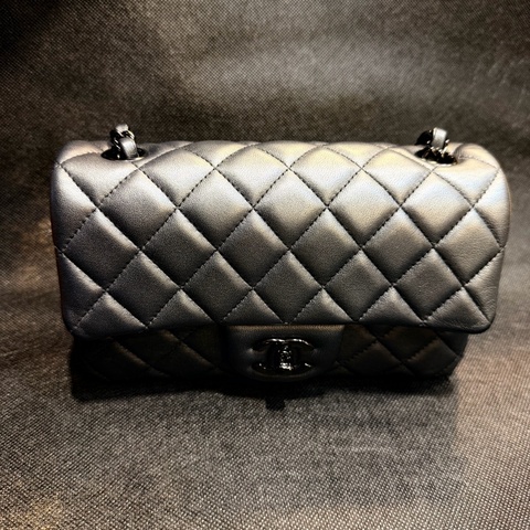 Chanel mini CF Coco20 銀黑灰羊皮銀黑釦