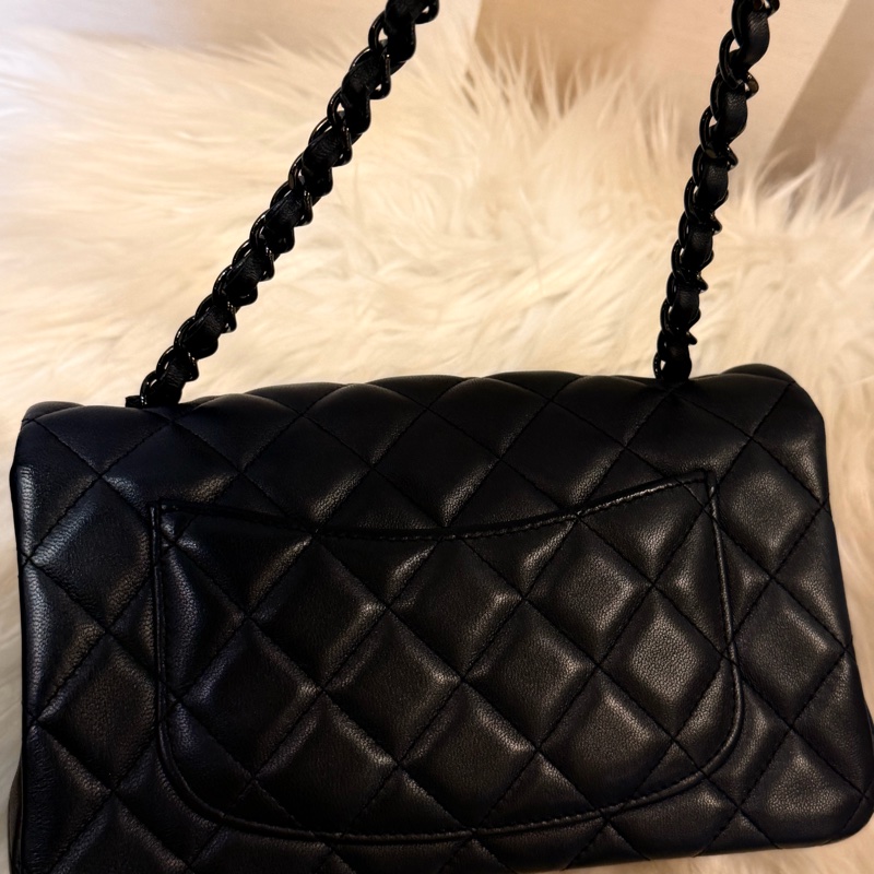 Chanel mini CF Coco20 銀黑灰羊皮銀黑釦-7