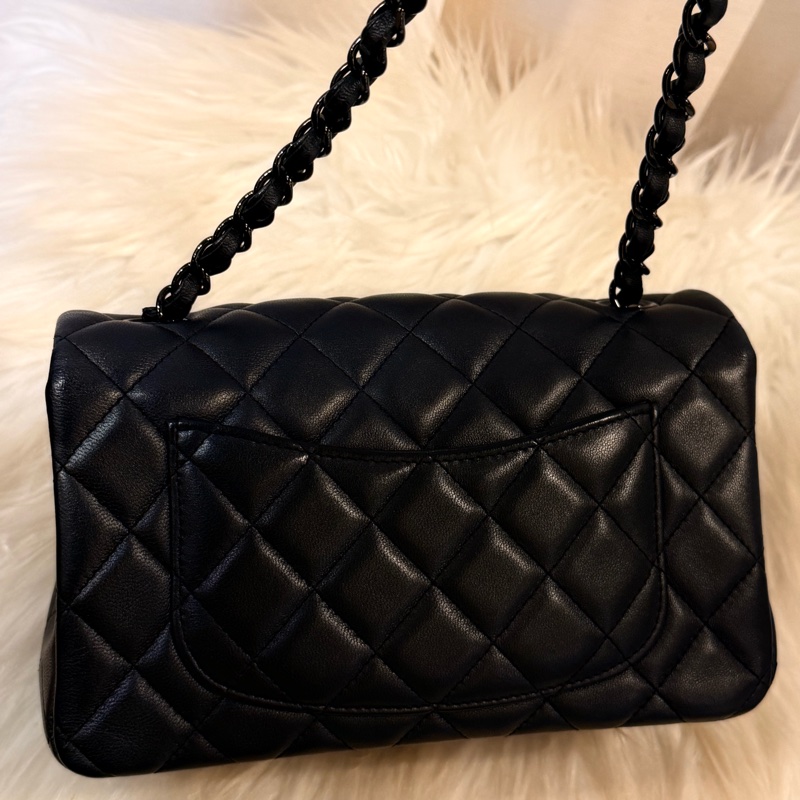 Chanel mini CF Coco20 銀黑灰羊皮銀黑釦-8