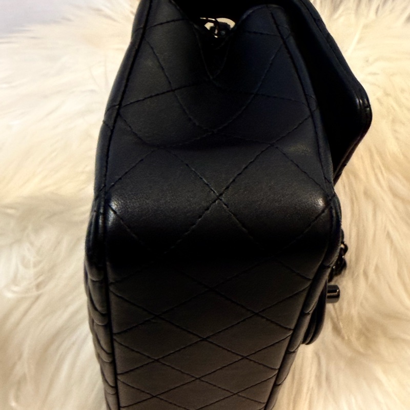 Chanel mini CF Coco20 銀黑灰羊皮銀黑釦-11