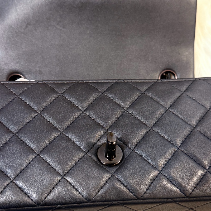 Chanel mini CF Coco20 銀黑灰羊皮銀黑釦-13