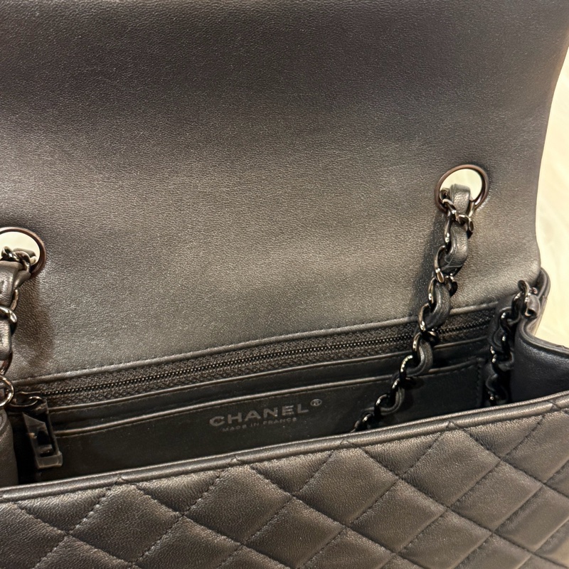 Chanel mini CF Coco20 銀黑灰羊皮銀黑釦-14