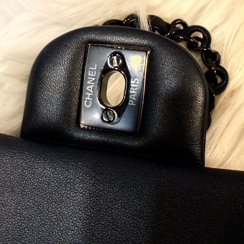 Chanel mini CF Coco20 銀黑灰羊皮銀黑釦-15