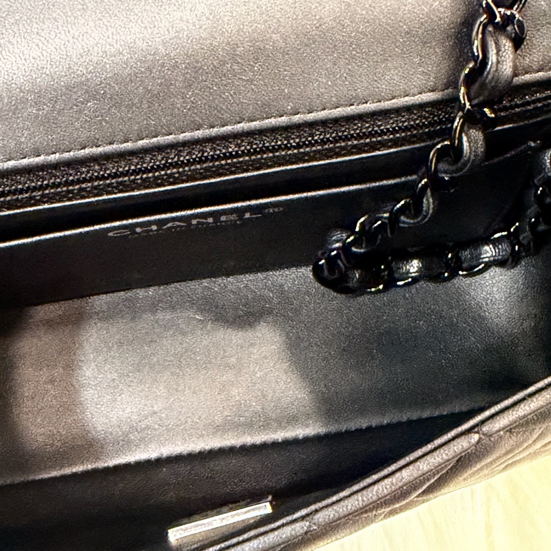 Chanel mini CF Coco20 銀黑灰羊皮銀黑釦-17