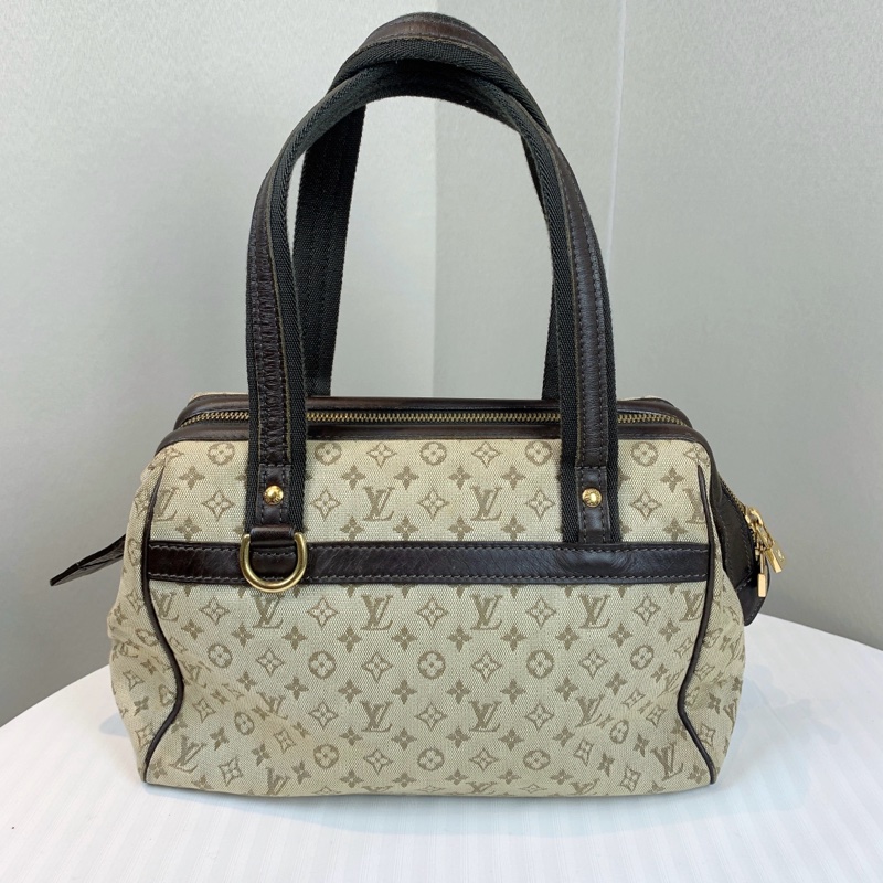 路易威登/Louis Vuitton Josephine 中古Vintage老花丹寧帆布波士頓手提包 可配長肩帶斜背 27x15x18cm-1