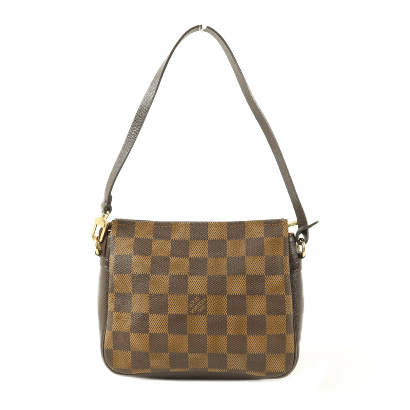 LOUIS VUITTON Damier Trousse Makeup Accessory Pouch金扣手挽袋棕色-1