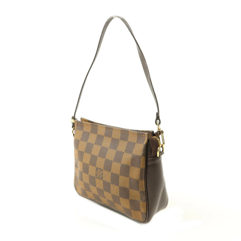 LOUIS VUITTON Damier Trousse Makeup Accessory Pouch金扣手挽袋棕色-2