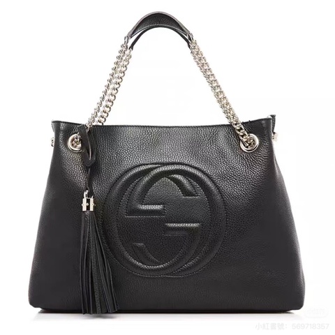 GUCCI古馳黑金配色荔枝紋牛皮流蘇托特包🍔