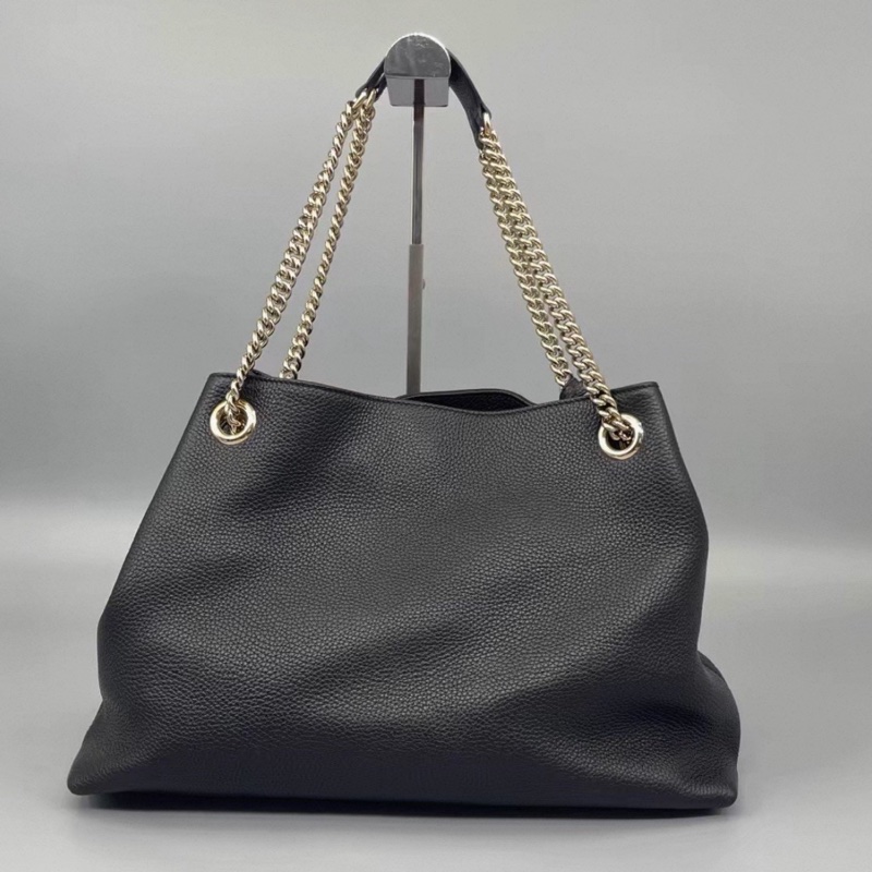 GUCCI古馳黑金配色荔枝紋牛皮流蘇托特包🍔-11