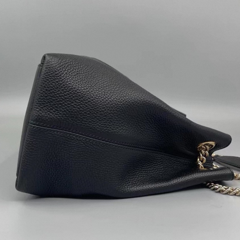 GUCCI古馳黑金配色荔枝紋牛皮流蘇托特包🍔-14