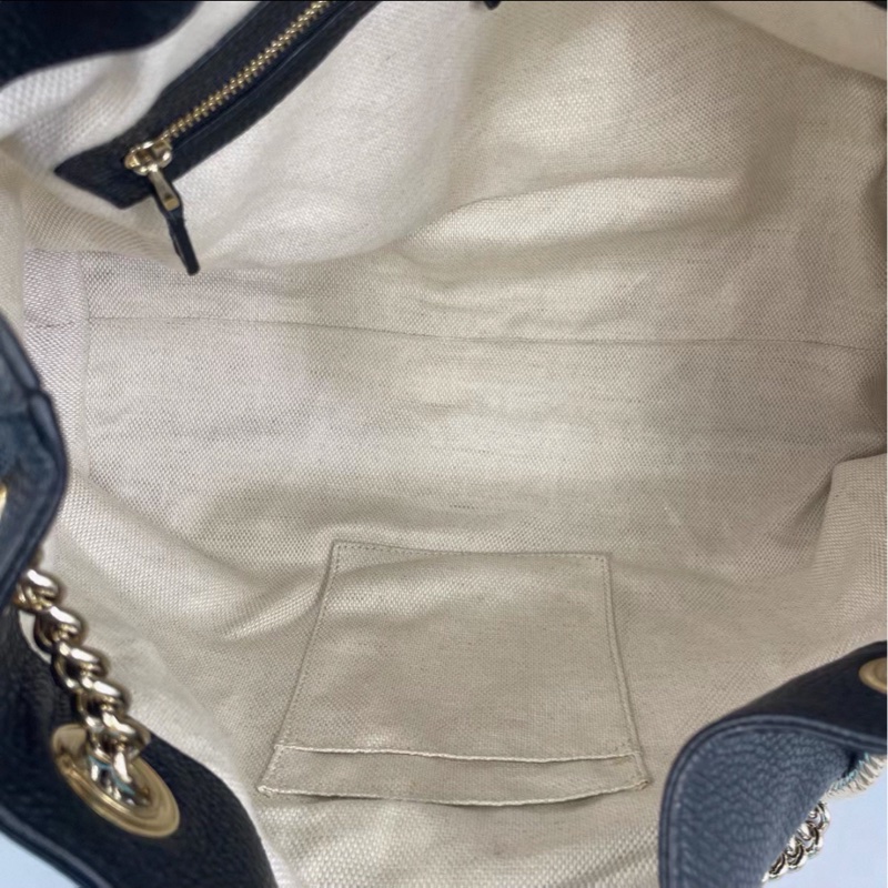 GUCCI古馳黑金配色荔枝紋牛皮流蘇托特包🍔-17