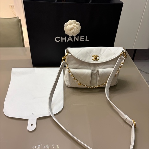 Chanel 25p hobo荔枝紋皮白色