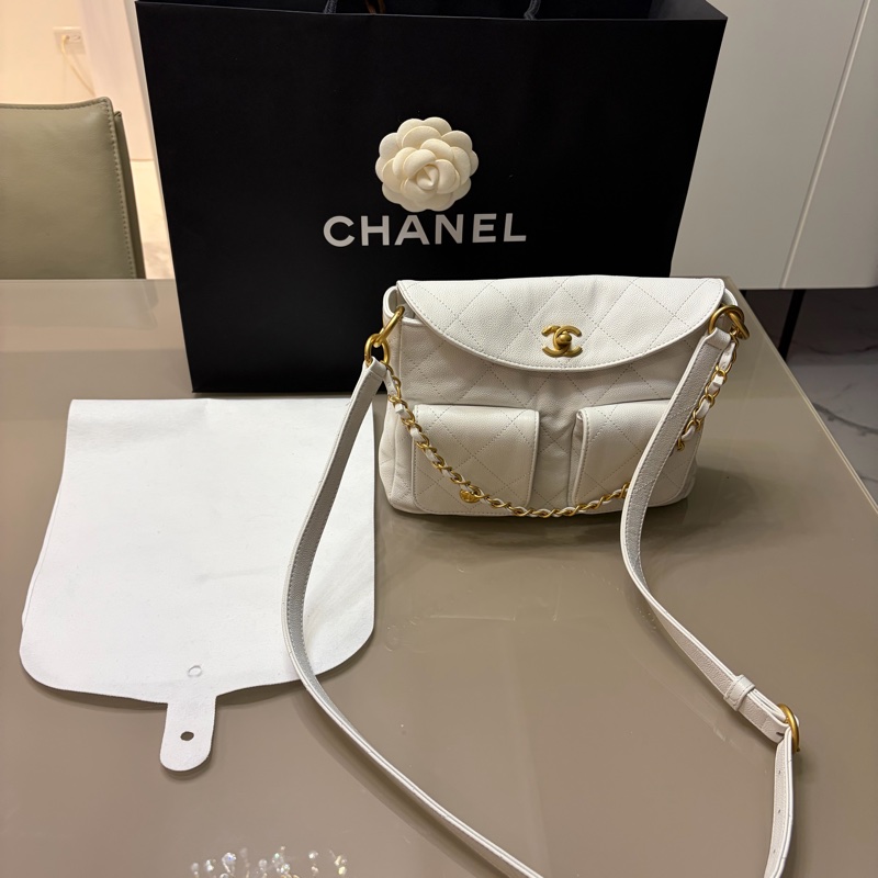 Chanel 25p hobo荔枝紋皮白色-0