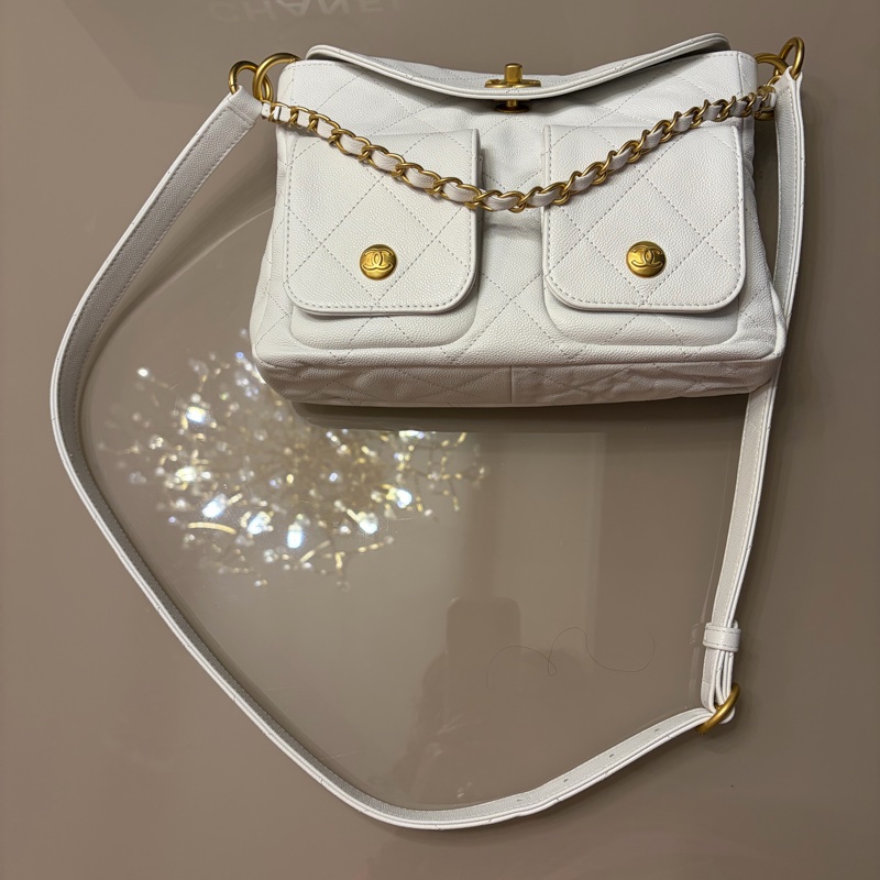 Chanel 25p hobo荔枝紋皮白色-1