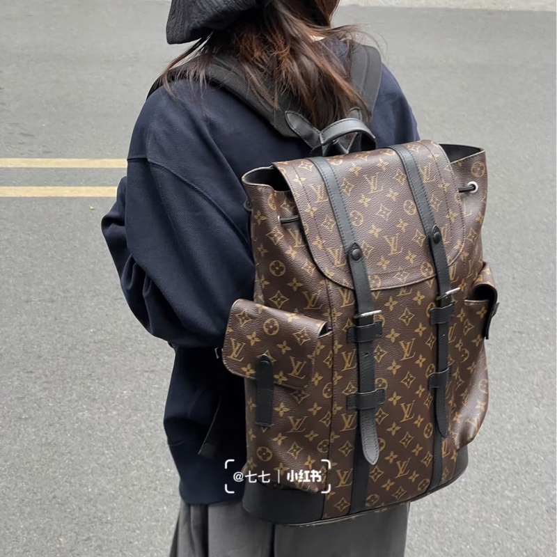 路易威登LV原花拼黑牛皮銀釦🎒Christopher MM後背包 大容量後背包 男包 M43735-8