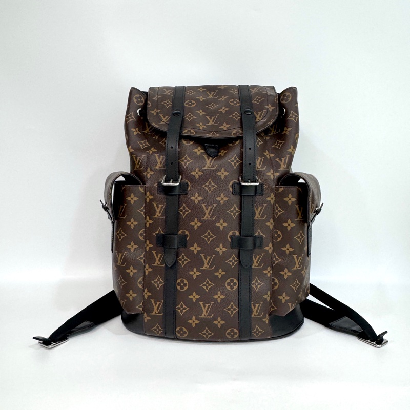 路易威登LV原花拼黑牛皮銀釦🎒Christopher MM後背包 大容量後背包 男包 M43735-9