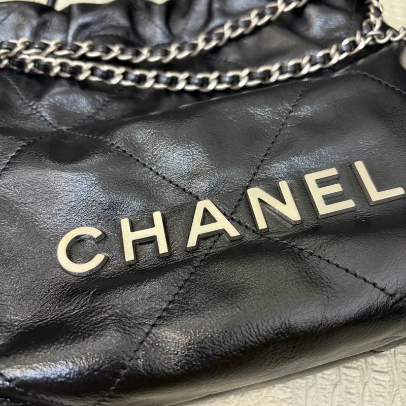 Chanel 黑牛皮霧銀釦Mini 22包AS3980-5