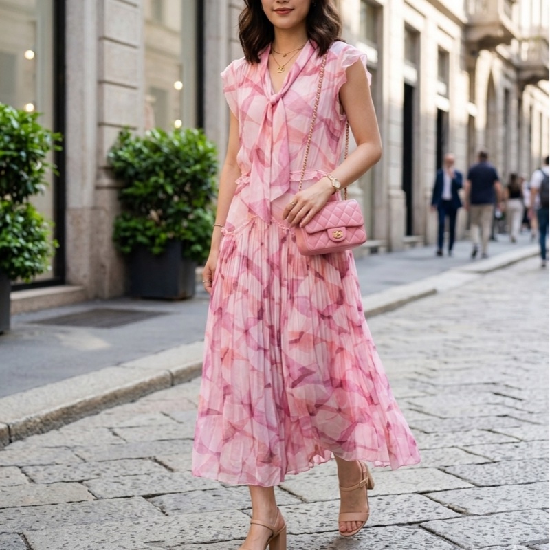 97）全新【COACH】質感粉嫩幾何．修身剪裁中長版洋裝 M-L可穿-4