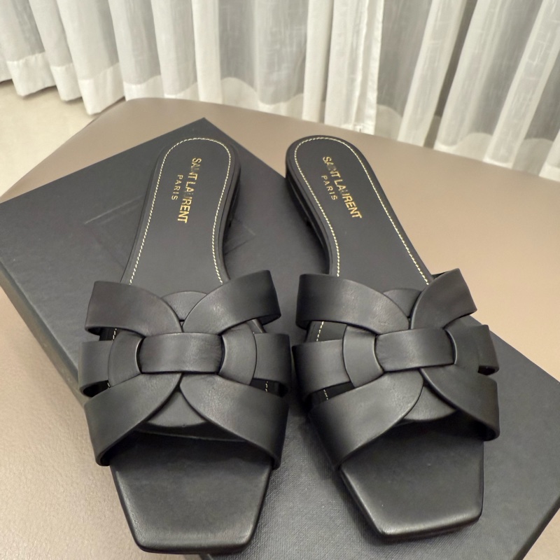 Saint Laurent YSL Tribute 平底黑色拖鞋 涼鞋 37號-0
