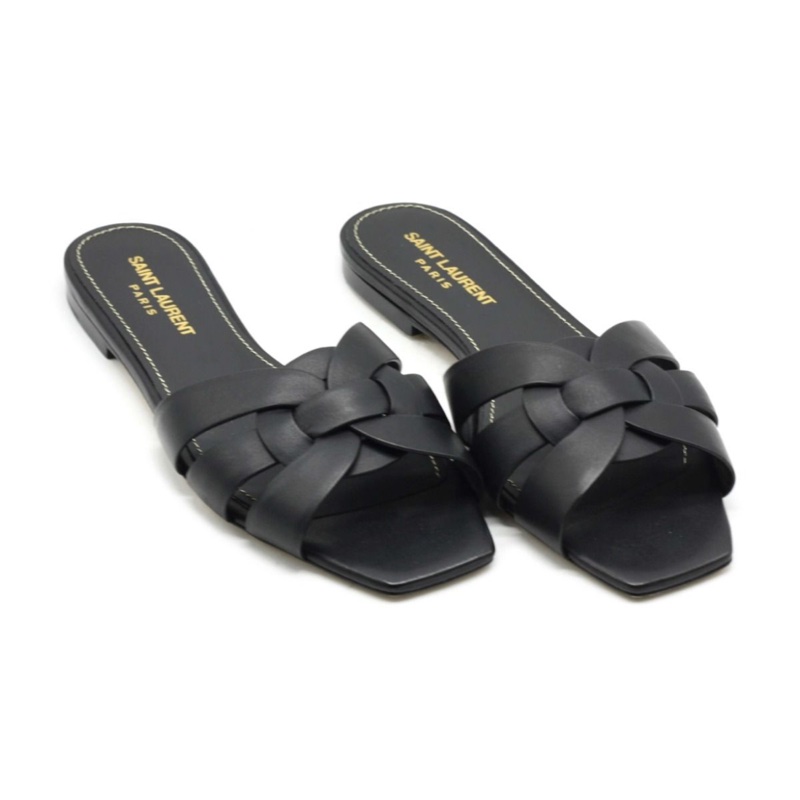 Saint Laurent YSL Tribute 平底黑色拖鞋 涼鞋 37號-1