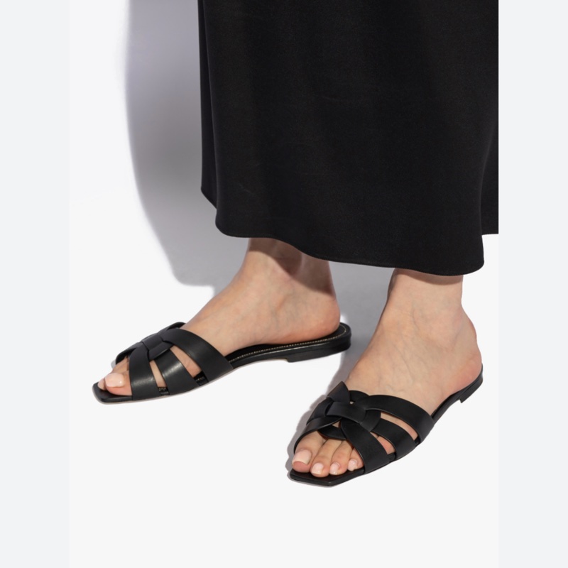 Saint Laurent YSL Tribute 平底黑色拖鞋 涼鞋 37號-10