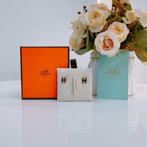 MS0649 Hermes 愛馬仕 迷你 琺瑯耳環 黑色 玫瑰金色 Mini Pop H Earrings Black x RGHW