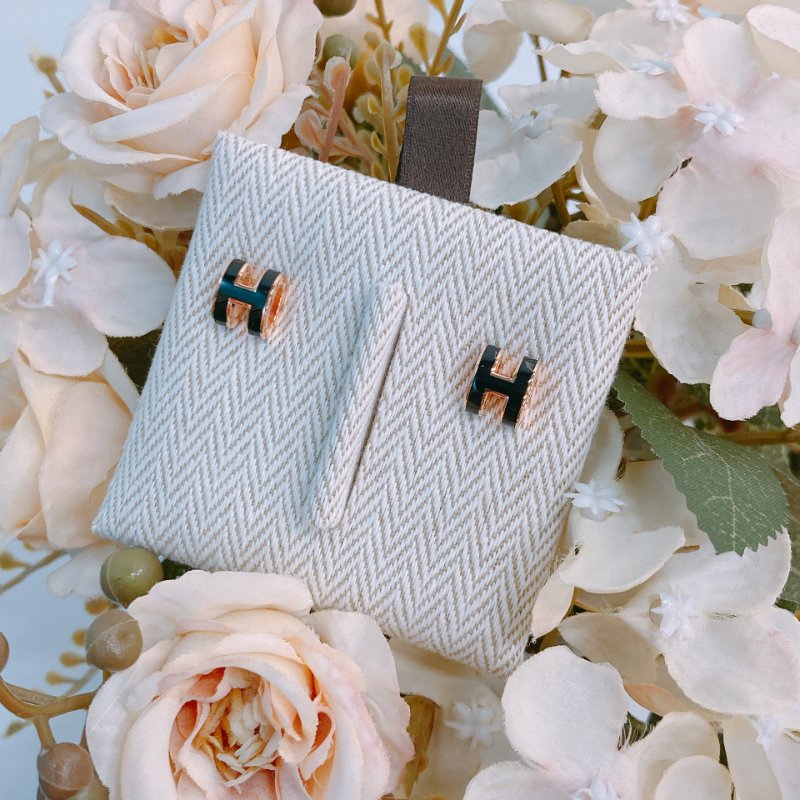 MS0649 Hermes 愛馬仕 迷你 琺瑯耳環 黑色 玫瑰金色  Mini Pop H Earrings Black x RGHW-1