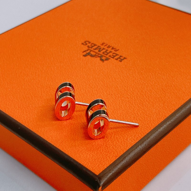 MS0649 Hermes 愛馬仕 迷你 琺瑯耳環 黑色 玫瑰金色  Mini Pop H Earrings Black x RGHW-3
