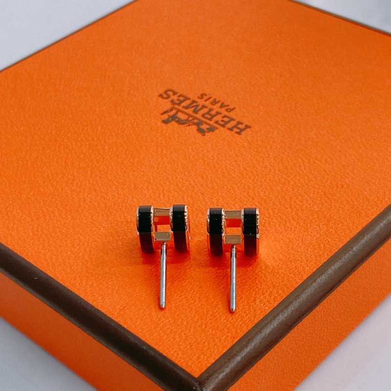 MS0649 Hermes 愛馬仕 迷你 琺瑯耳環 黑色 玫瑰金色  Mini Pop H Earrings Black x RGHW-4