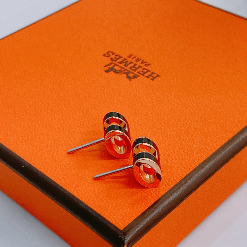 MS0649 Hermes 愛馬仕 迷你 琺瑯耳環 黑色 玫瑰金色  Mini Pop H Earrings Black x RGHW-5