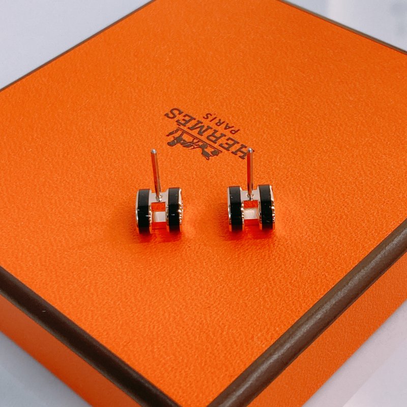 MS0649 Hermes 愛馬仕 迷你 琺瑯耳環 黑色 玫瑰金色  Mini Pop H Earrings Black x RGHW-6