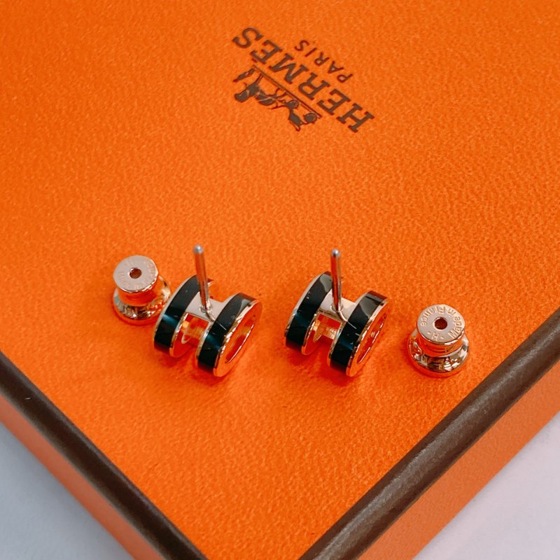 MS0649 Hermes 愛馬仕 迷你 琺瑯耳環 黑色 玫瑰金色  Mini Pop H Earrings Black x RGHW-7
