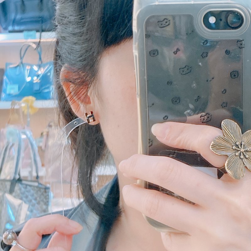 MS0649 Hermes 愛馬仕 迷你 琺瑯耳環 黑色 玫瑰金色  Mini Pop H Earrings Black x RGHW-9