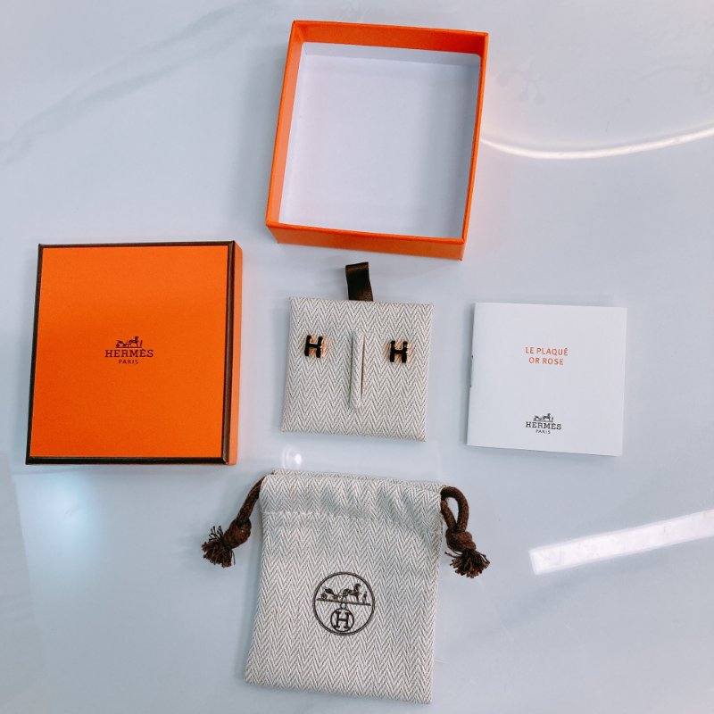 MS0649 Hermes 愛馬仕 迷你 琺瑯耳環 黑色 玫瑰金色  Mini Pop H Earrings Black x RGHW-10