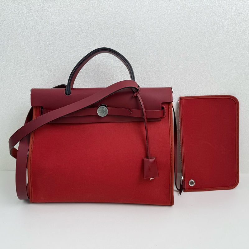 Hermes 愛馬仕 herbag 31 楓葉紅單肩包 銀扣-0