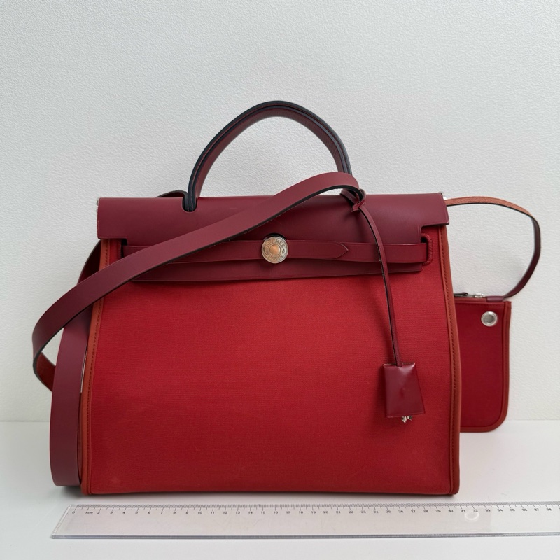 Hermes 愛馬仕 herbag 31 楓葉紅單肩包 銀扣-1