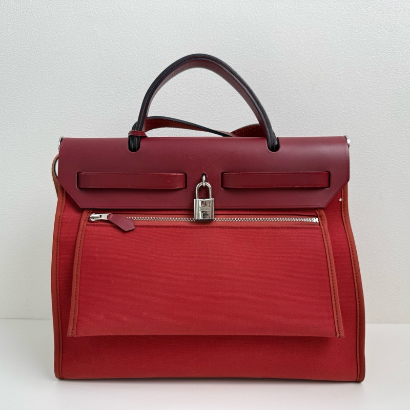 Hermes 愛馬仕 herbag 31 楓葉紅單肩包 銀扣-2