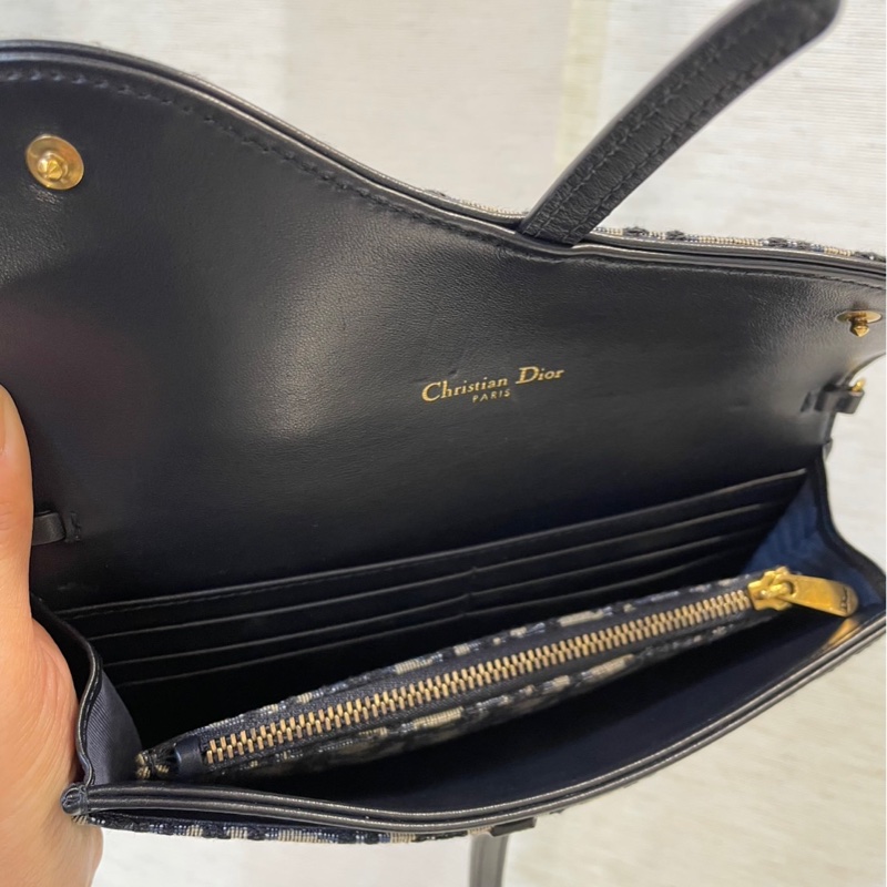 Dior 藍提花布霧金釦Saddle二合一斜背包-2