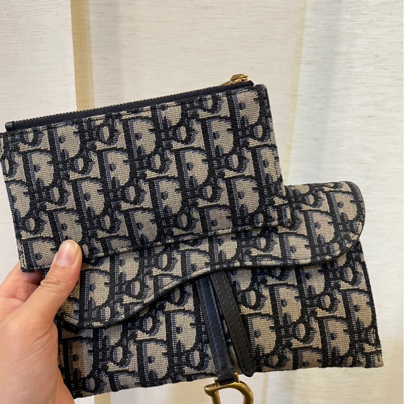 Dior 藍提花布霧金釦Saddle二合一斜背包-3