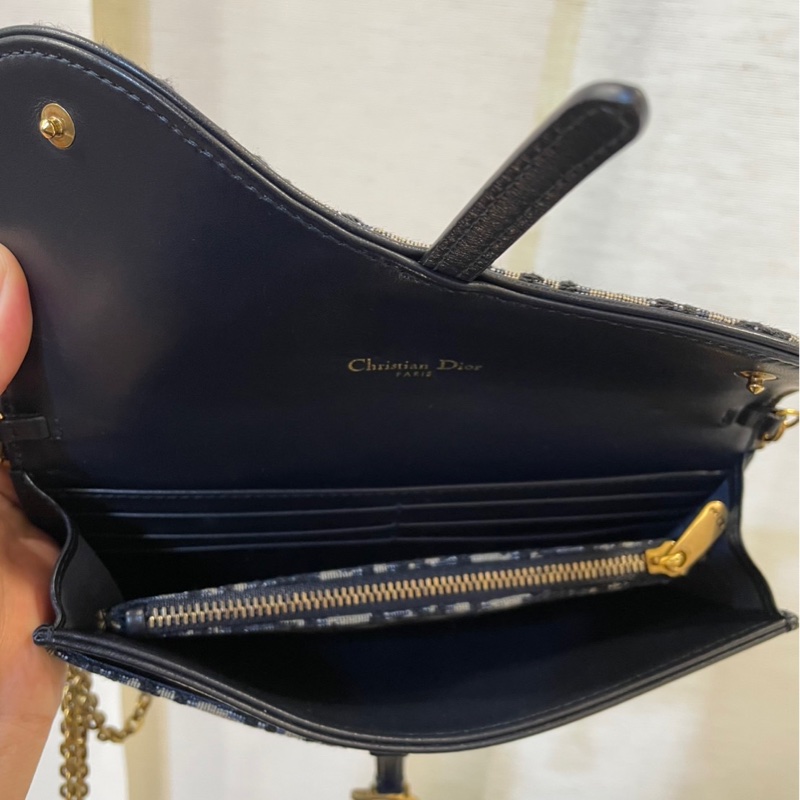 Dior 藍提花布霧金釦Saddle二合一斜背包-4