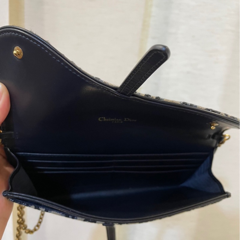 Dior 藍提花布霧金釦Saddle二合一斜背包-5