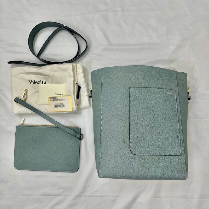 全新valextra medium bucket bag霧霾藍中號水桶包-1