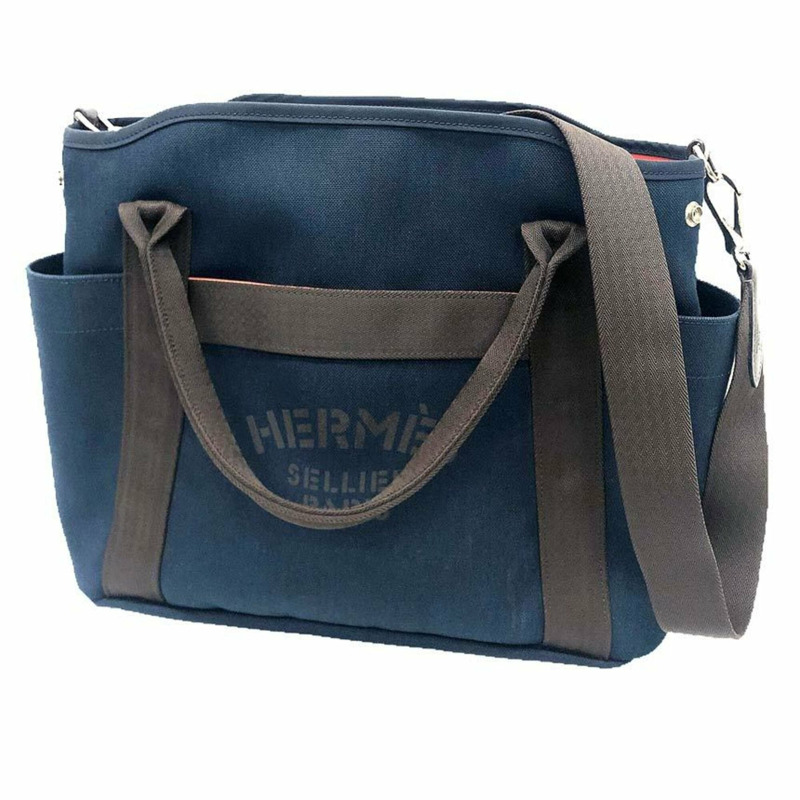 愛馬仕 Sac de Pansage 新郎手袋 單肩帆布軍綠 x 棕色 Y 字印章 男女款-0