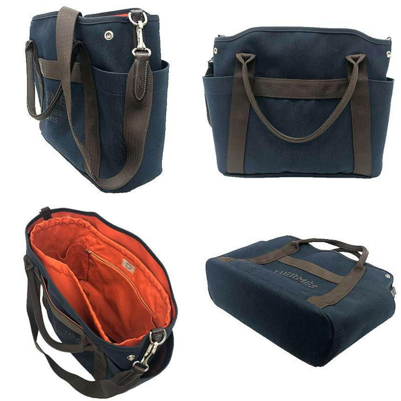 愛馬仕 Sac de Pansage 新郎手袋 單肩帆布軍綠 x 棕色 Y 字印章 男女款-1