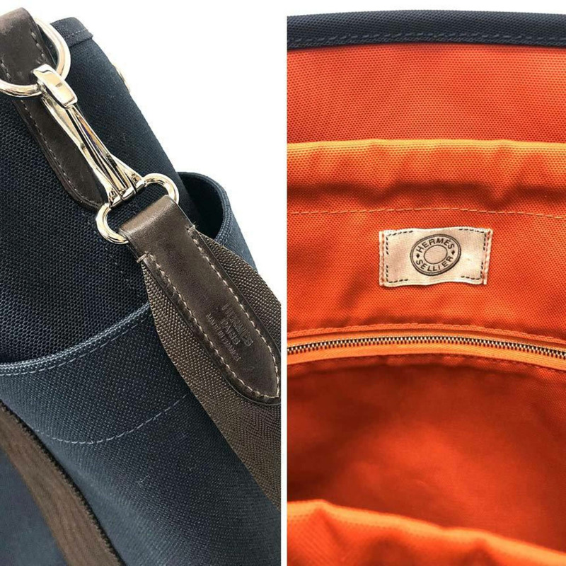 愛馬仕 Sac de Pansage 新郎手袋 單肩帆布軍綠 x 棕色 Y 字印章 男女款-3