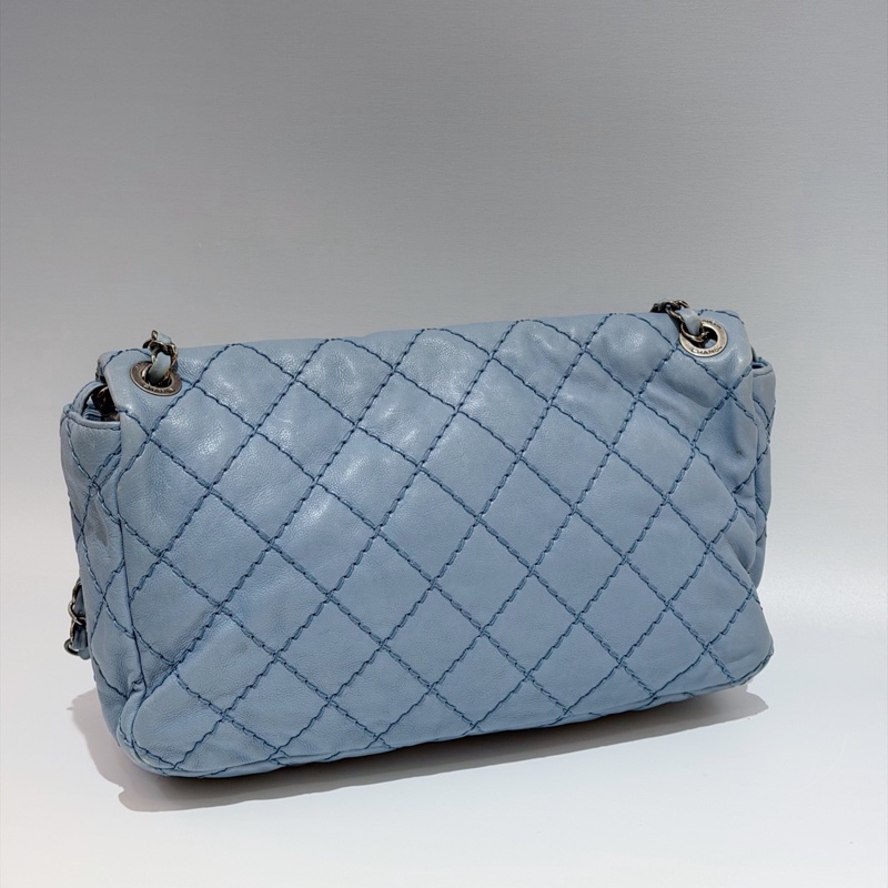 Chanel • 經典寶寶藍銀釦雙口袋牛皮鏈條機場包 Baby Blue 🩵有卡-3