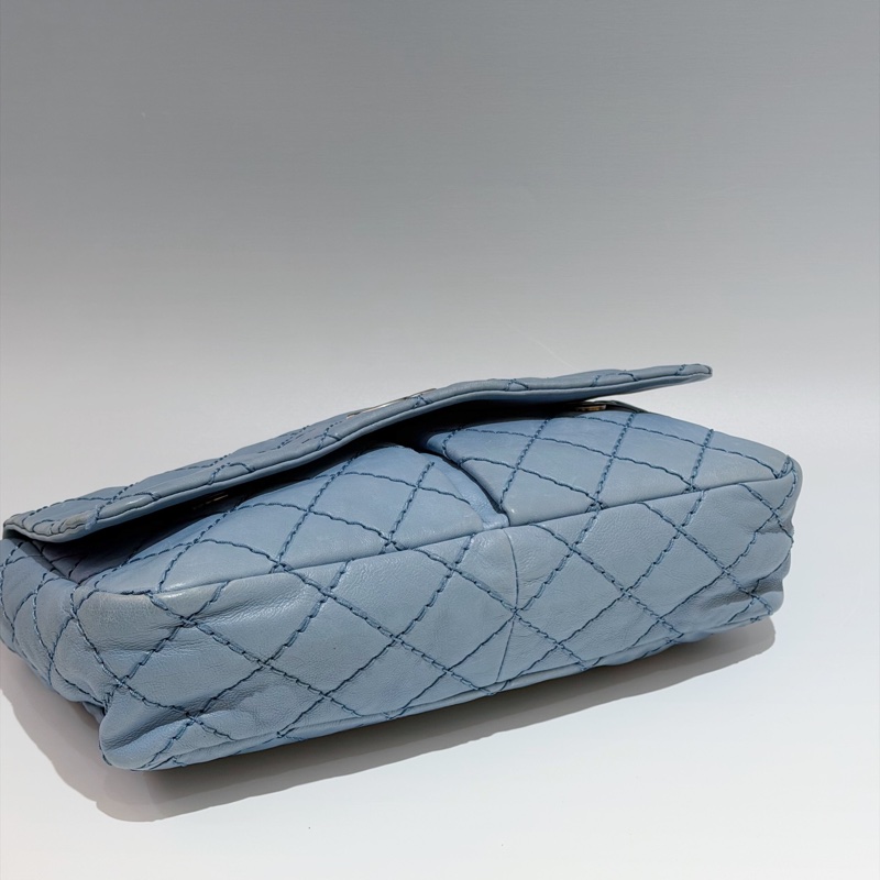 Chanel • 經典寶寶藍銀釦雙口袋牛皮鏈條機場包 Baby Blue 🩵有卡-4