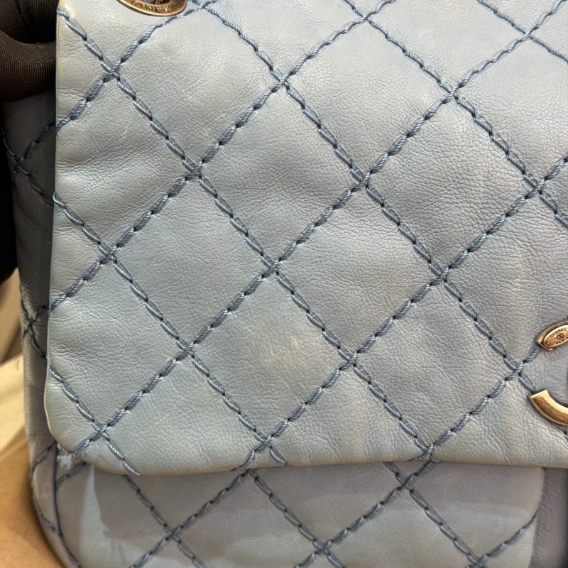 Chanel • 經典寶寶藍銀釦雙口袋牛皮鏈條機場包 Baby Blue 🩵有卡-7